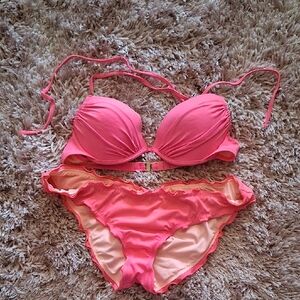 Victoria's Secret Coral Pink Ruffled Bikini Set